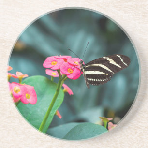 Dessous De Verre En Grès Beau papillon sur une fleur rose