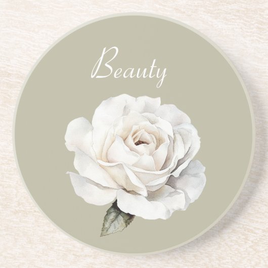 Dessous De Verre En Grès Beauté Rose Blanche Verte Fleur (Devant)