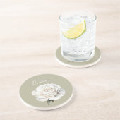Dessous De Verre En Grès Beauté Rose Blanche Verte Fleur (Côté)