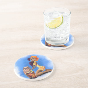 Dessous De Verre En Grès Beautiful Drummer Girl Coaster