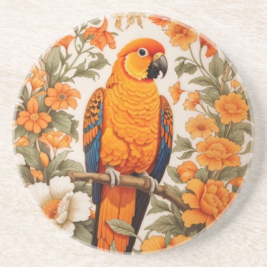 Dessous De Verre En Grès Beautiful Sun Conure William Morris Inspired (Devant)