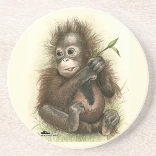 Dessous De Verre En Grès Bébé orang-outan avec des feuilles (Devant)