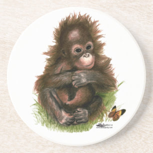 Dessous De Verre En Grès Bébé orang-outan et papillon