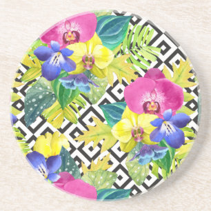 Dessous De Verre En Grès Bégonia et palmettes d'orchidée