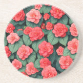 Dessous De Verre En Grès Bégonia fleurs roses (Devant)