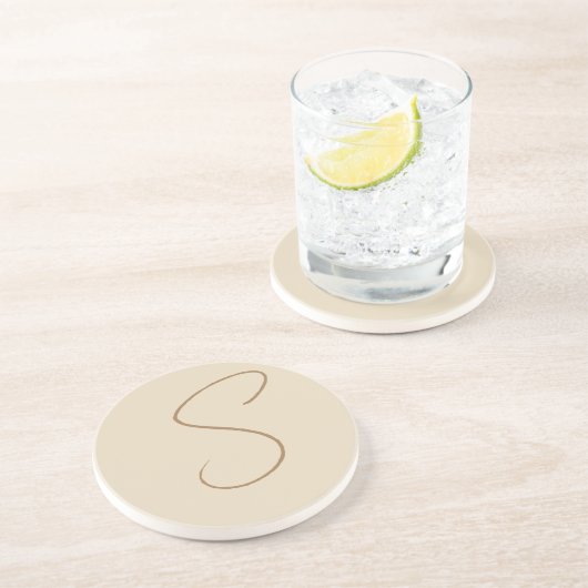 Dessous De Verre En Grès Beige Classic manuscrit Monogramme initial (Côté)