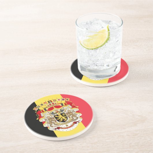 Dessous De Verre En Grès Belgium Flag & COA (Côté)