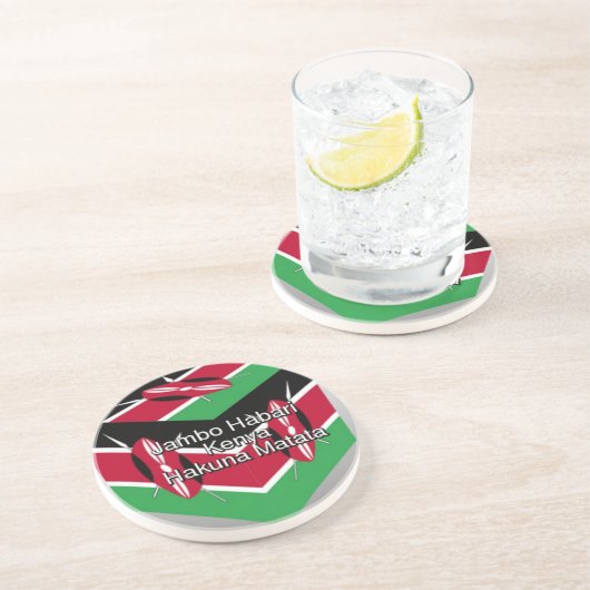 Dessous De Verre En Grès Belle Belle Cube Kenyane Drapeau avec salutation (Côté)