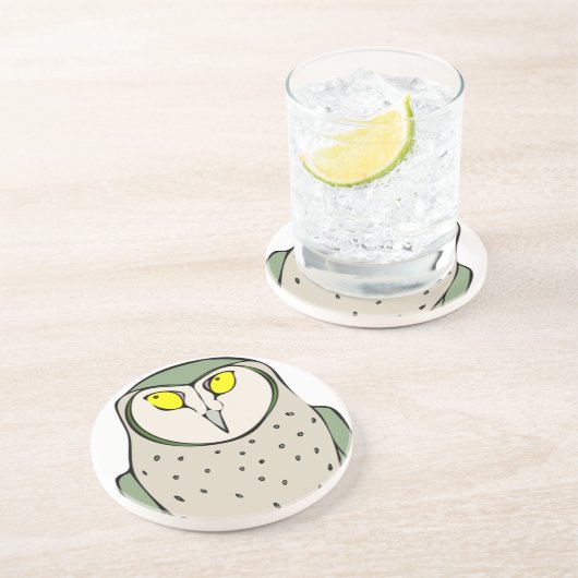 Dessous De Verre En Grès Belle Chouette verte sur blanc (Côté)