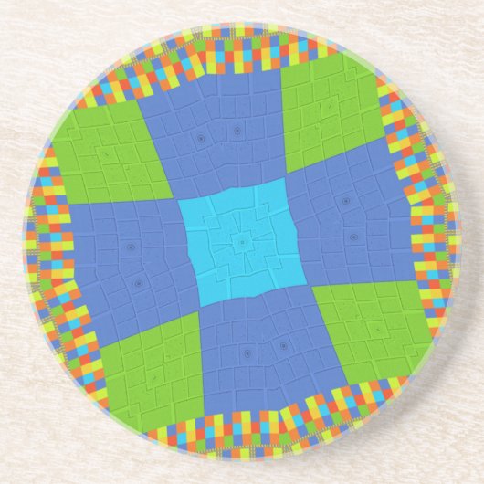 Dessous De Verre En Grès Belle Extraordinaire Vert Bleu Cyan Art Design d'i (Devant)