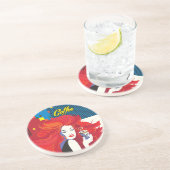 Dessous De Verre En Grès "Belle Femme de mode avec Café Cup" Pop Art (Côté)