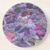 Dessous De Verre En Grès Belle feuille de feuillage Motif rose pourpre (Devant)