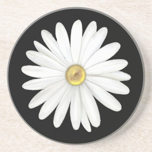 Dessous De Verre En Grès Belle Fleur marguerite sur Noir (Devant)