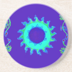 Dessous De Verre En Grès Belle Iridescente Blue Floral Art peinture à l'hui