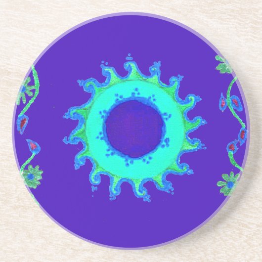 Dessous De Verre En Grès Belle Iridescente Blue Floral Art peinture à l'hui (Devant)