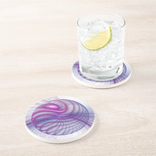 Dessous De Verre En Grès Belle Swing Moderne Art Fractal Abstrait Rose (Côté)