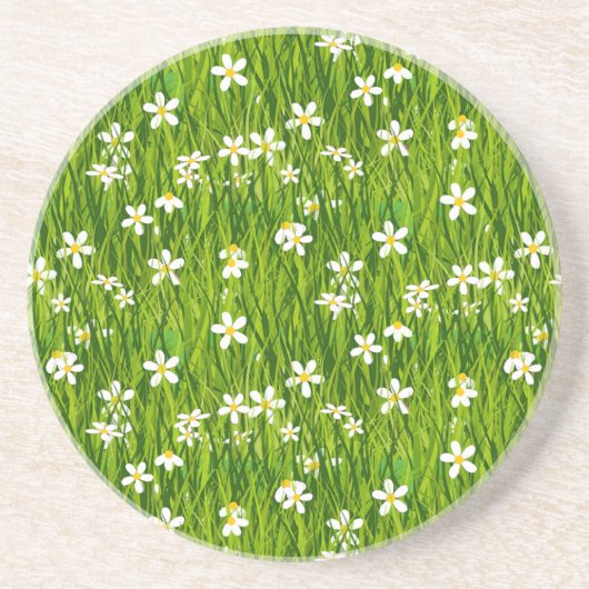 Dessous De Verre En Grès Belles fleurs blanches sur feuilles vertes (Devant)