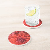 Dessous De Verre En Grès Belles fleurs de dahlia rouge (Côté)