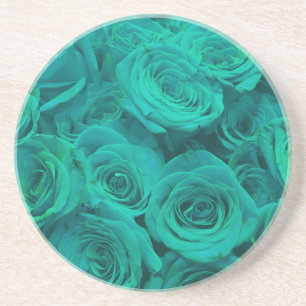 Dessous De Verre En Grès Belles fleurs turquoises roses turquoises