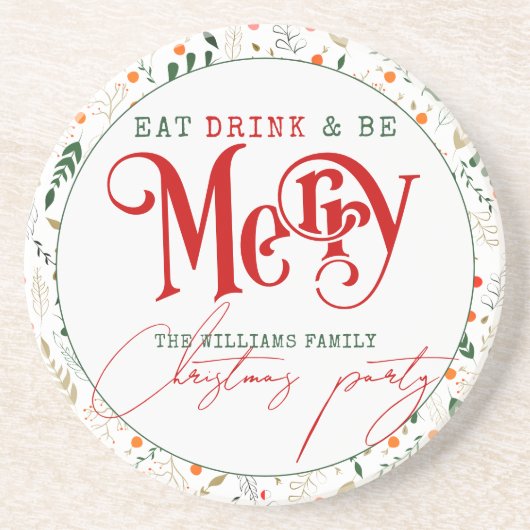 Dessous De Verre En Grès Berry Branche Manger, Boire Soyez Joyeux Noël Fête (Devant)