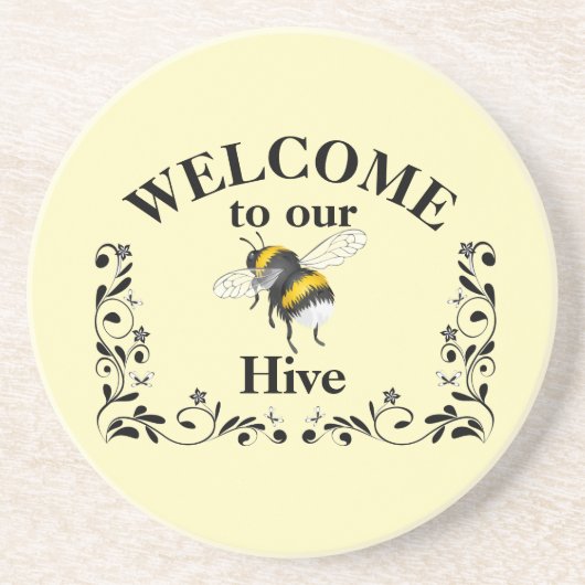 Dessous De Verre En Grès Bienvenue dans notre ruche d'abeilles (Devant)