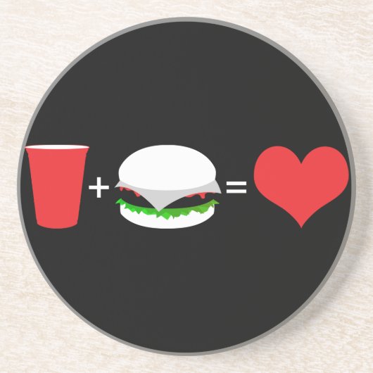 Dessous De Verre En Grès bière + hamburger = amour (Devant)