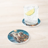 Dessous De Verre En Grès Bison blanc et chef amérindien (Côté)