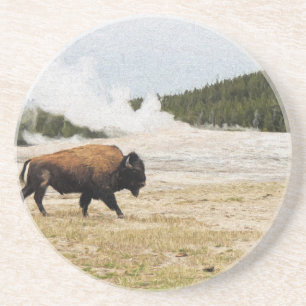 Dessous De Verre En Grès Bison et Vieux fidèles