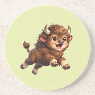 Dessous De Verre En Grès Bison Mignon aux Grands Yeux Cartoon de Faune Heur