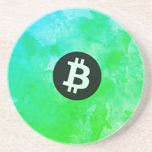 Dessous De Verre En Grès Bitcoin Aquarelle (Style $ - Green Day) (Devant)