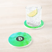 Dessous De Verre En Grès Bitcoin Aquarelle (Style $ - Green Day) (Côté)