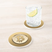 Dessous de verre en grès Bitcoin doré (Côté)