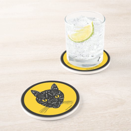 Dessous De Verre En Grès Black Cat Face (Côté)