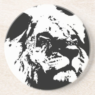 Dessous De Verre En Grès Black & white lion pop art