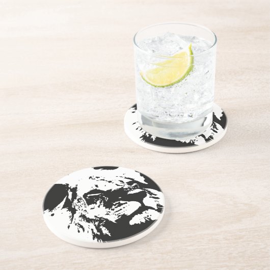 Dessous De Verre En Grès Black & white lion pop art (Côté)