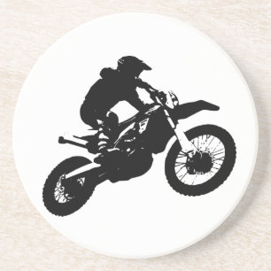 Dessous De Verre En Grès Black White Pop Art Motocross Motorcyle Sport