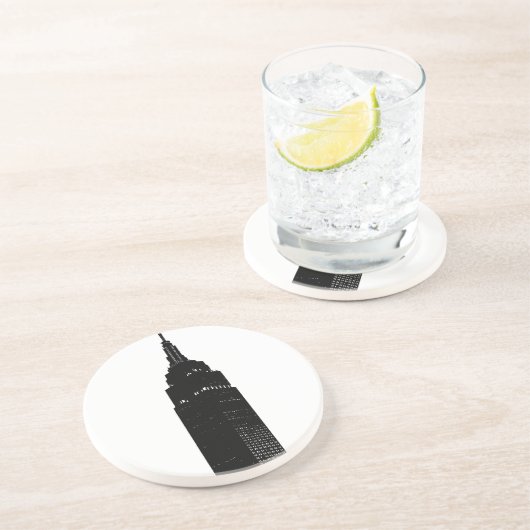 Dessous De Verre En Grès Black & White Pop Art New York (Côté)