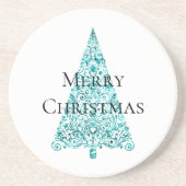Dessous De Verre En Grès Blanc Aqua Bleu sapin de Noël (Devant)