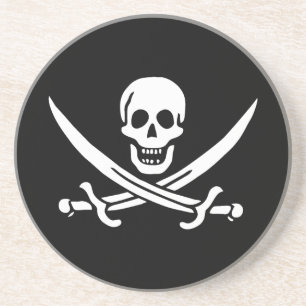 Dessous De Verre En Grès Blanc, Drapeau de pirate Calico Jack, Crâne et sab