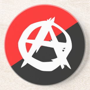Dessous De Verre En Grès Blanc noir et drapeau rouge d'anarchiste