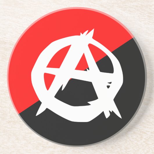 Dessous De Verre En Grès Blanc noir et drapeau rouge d'anarchiste (Devant)
