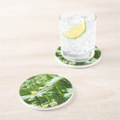 Dessous De Verre En Grès Blanc Oxyeye Daisy Abstrait Floral (Côté)