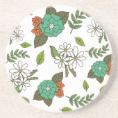 Dessous De Verre En Grès Blanc Rétro et Floral Vert (Devant)