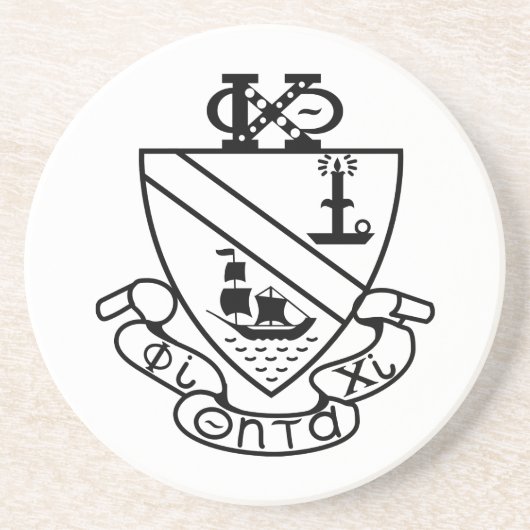 Dessous De Verre En Grès Blason de Phi Chi Theta | N&B (Devant)