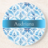 Dessous De Verre En Grès Bleu blanc Batik Floral (Devant)