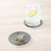 Dessous De Verre En Grès Bleu blanc orange avec points noirs Papillon (Côté)