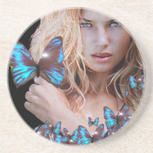 DESSOUS DE VERRE EN GRÈS BLEU BUTTERFLY