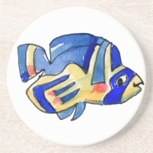 Dessous De Verre En Grès Bleu Cartoon Papillon Poisson