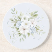 Dessous De Verre En Grès Bleu Ciel Clair Floral Blanc (Devant)