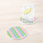 Dessous De Verre En Grès Bleu clair rose jaune et vert citron (Côté)